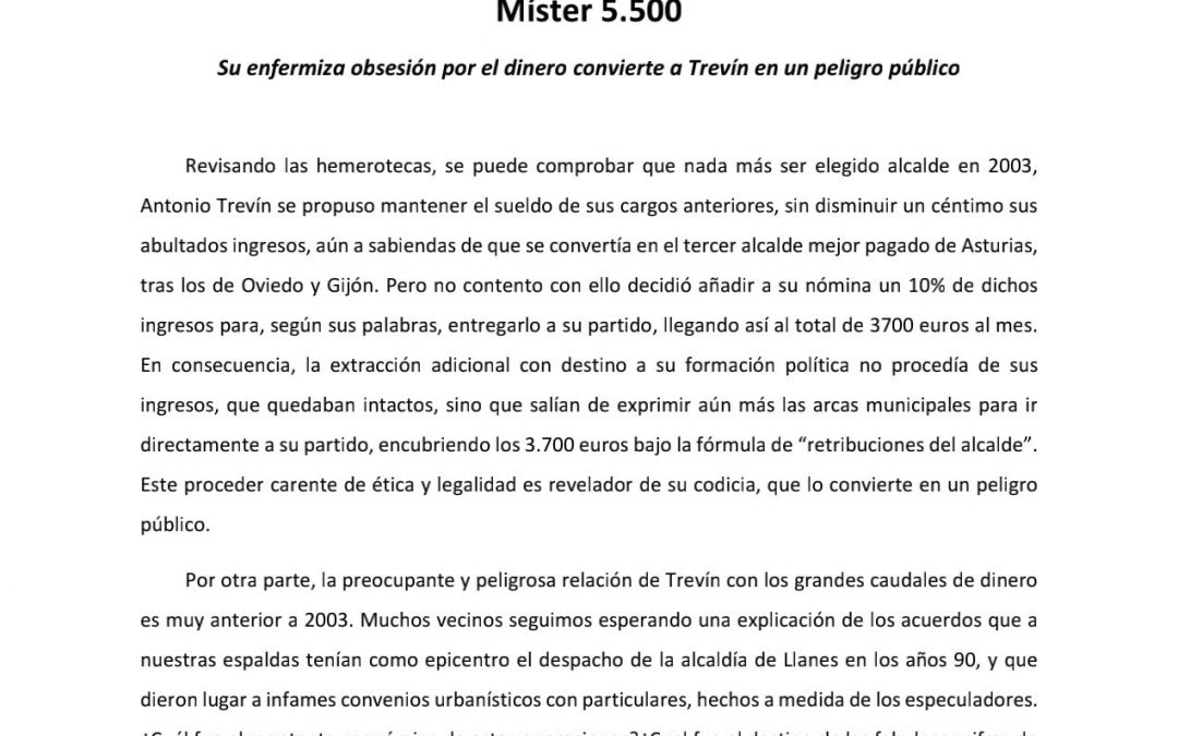 Si «Míster 5.500” sigue soltando lindezas como la de «todo por la pasta», corre el riesgo de escupir…