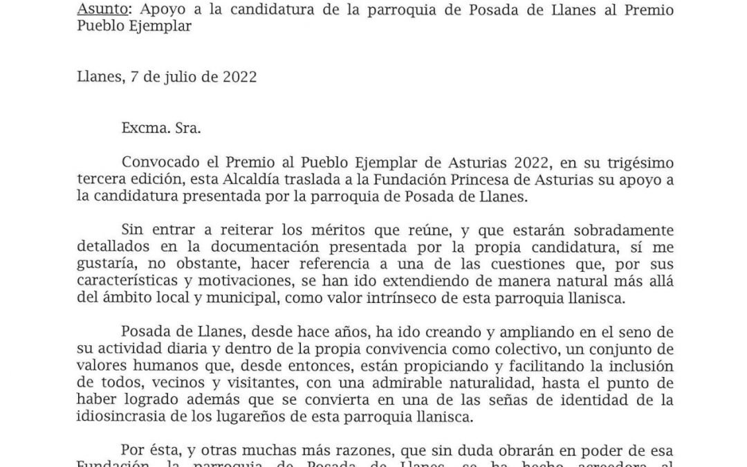El apoyo del Equipo de Gobierno a las dos candidaturas llaniscas al premio Pueblo Ejemplar de Asturi…