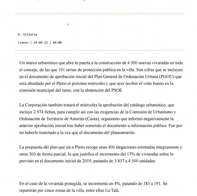 El próximo miércoles veremos hecha realidad la aprobación inicial del Plan General de Urbanismo….