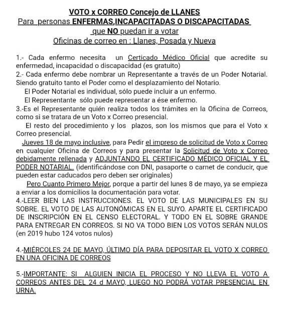 Información importante para los que quieren votar por correo….