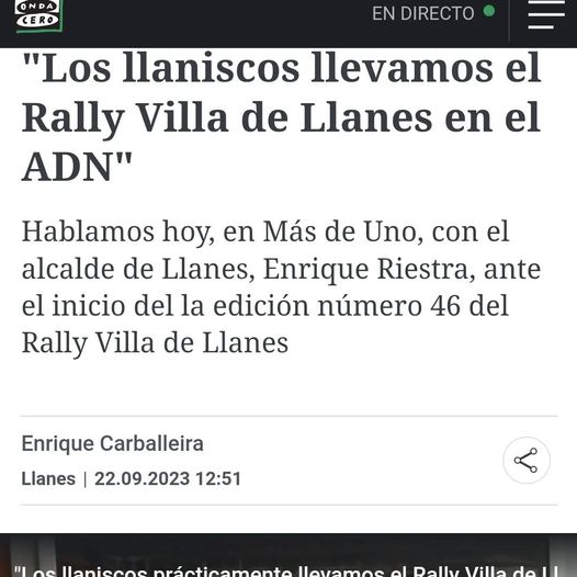 Entrevista en Onda Cero  sobre el Rallye que comienza hoy….